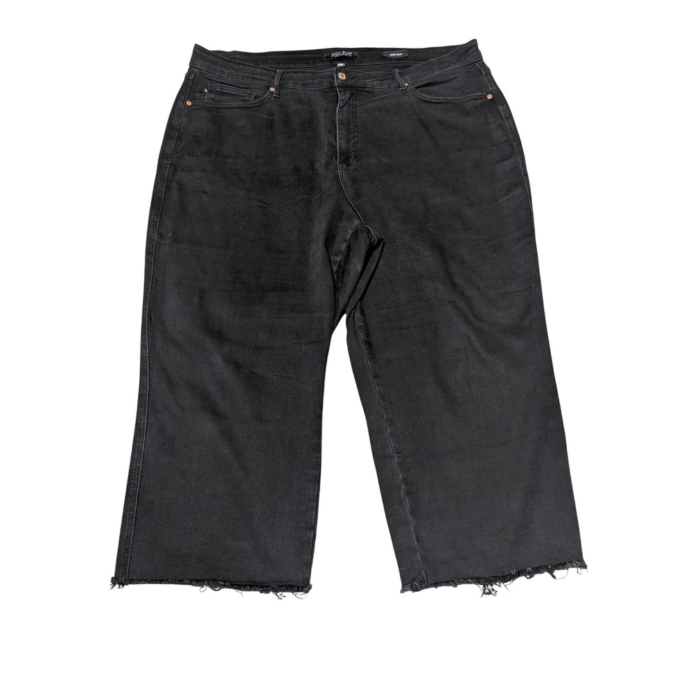 Judy Blue Jeans Womens 24W Black Wide Crop JB88710 Raw Hem High Rise Denim Pants